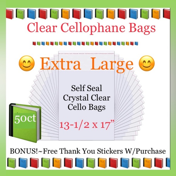 50ct 13-1/2x17” Crystal Clear Self Seal Bags W/ Free Stickers 📕🆕📕Ex-Large - Picture 1 of 8